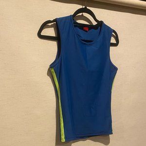 Yumiko royal blue dance tank with yellow side stripes, size small